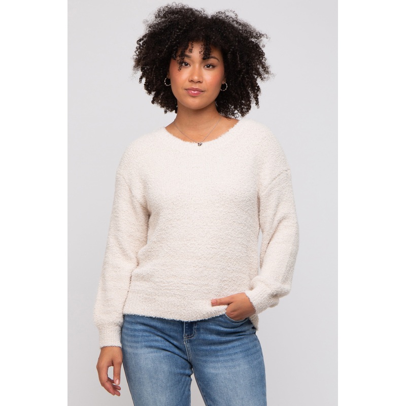 Beige Fuzzy Soft Knit Sweater