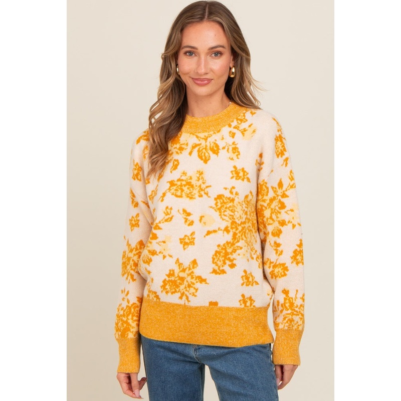 Yellow Floral Crew Neck Sweater