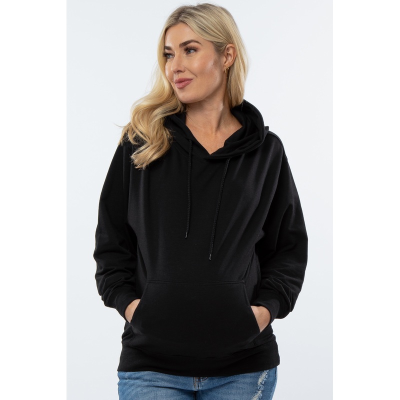 Black Basic Hooded Maternity Sweatshirt