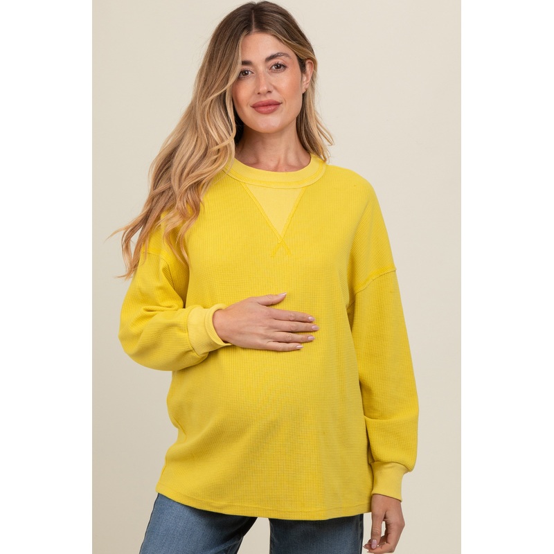 Yellow Waffle Knit Maternity Sweatshirt