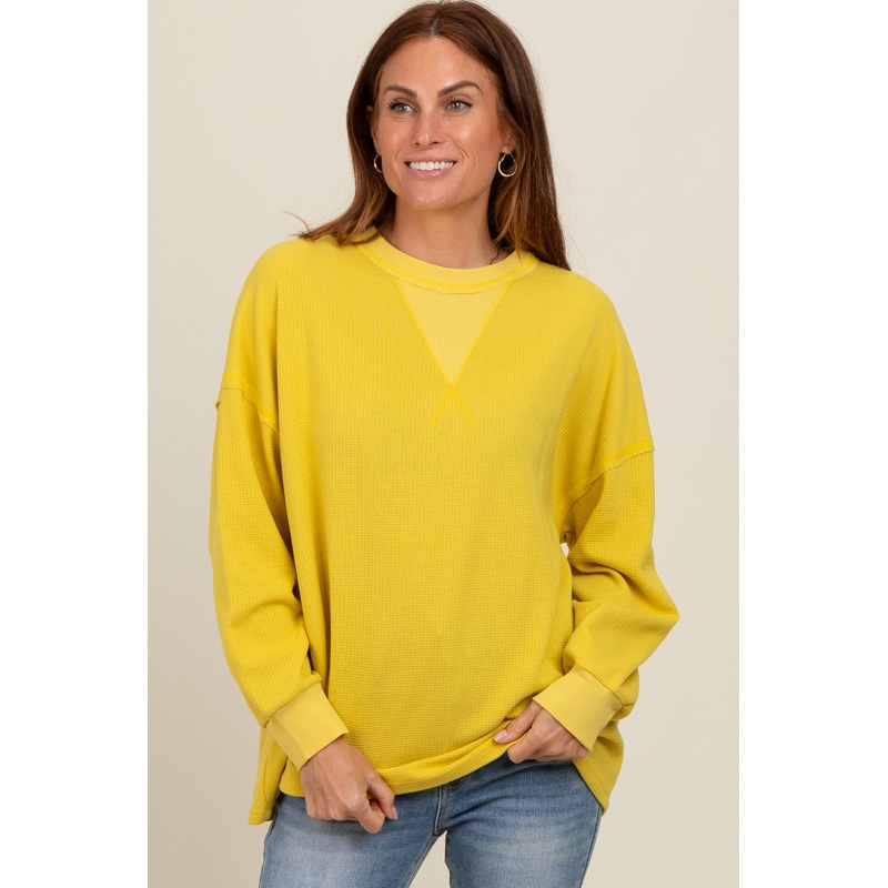 Yellow Waffle Knit Sweatshirt