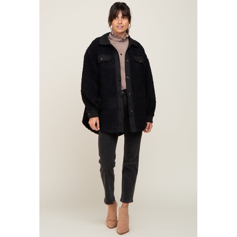 Black Contrast Oversized Sherpa Coat