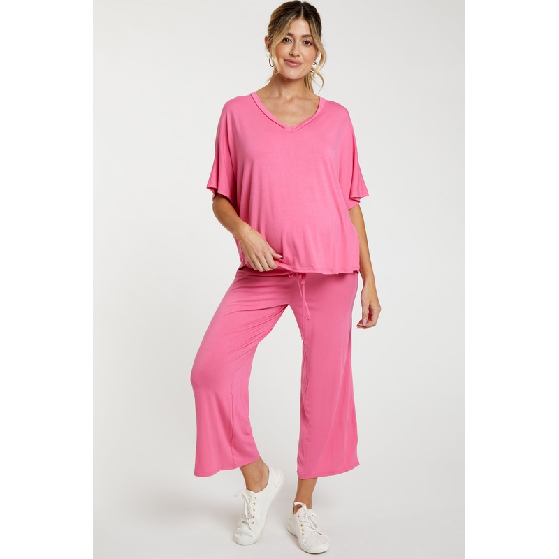 Pink Cropped Pant Maternity Set