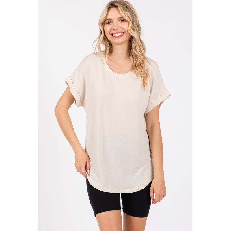 Beige Short Sleeve Terry Top