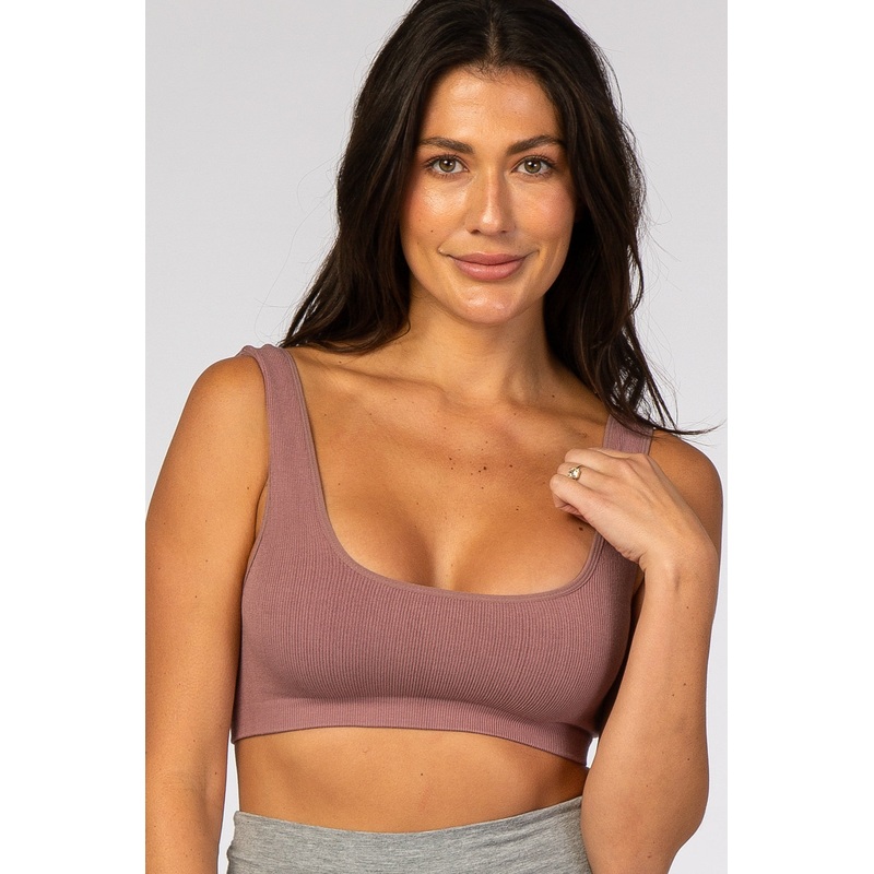 Mauve Ribbed Squared Neck Bralette