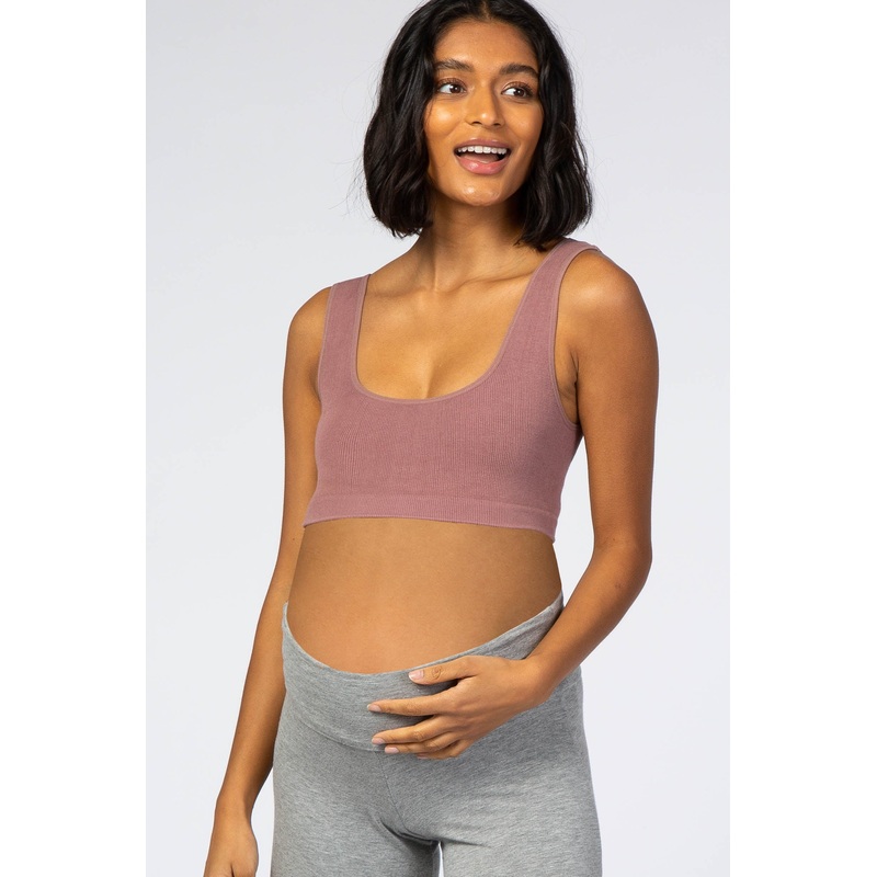 Mauve Ribbed Squared Neck Maternity Bralette