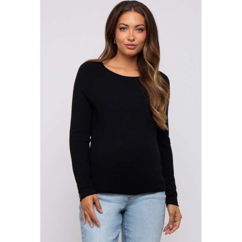 Black Basic Raglan Sleeve Maternity Sweater Top