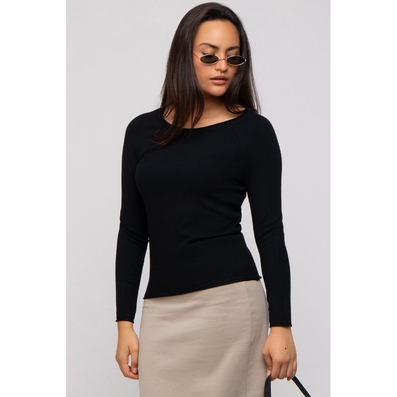 Black Basic Raglan Sleeve Sweater Top