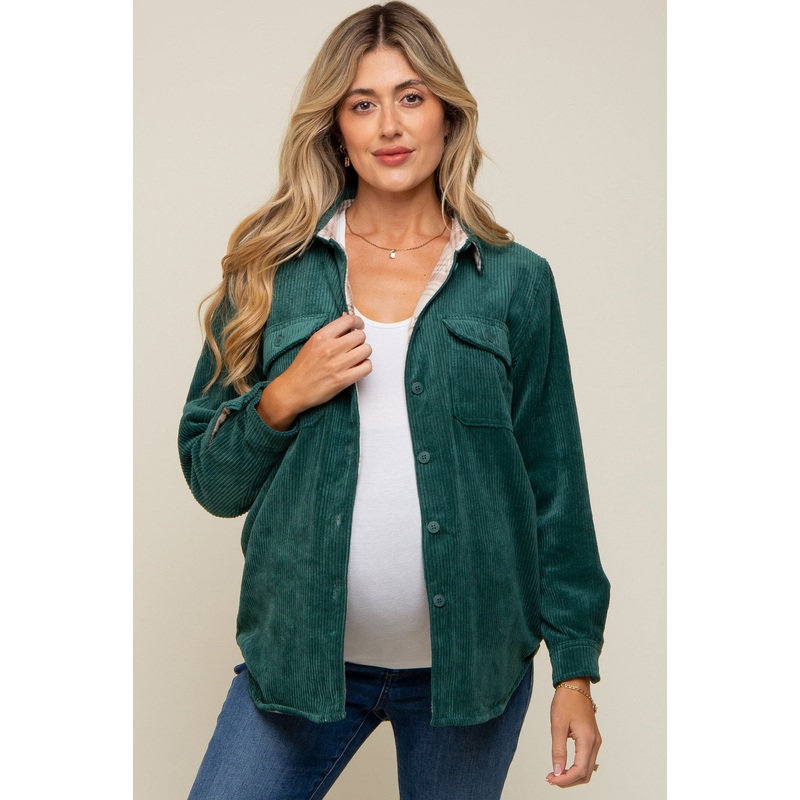 Forest Green Reversible Maternity Shirt Jacket
