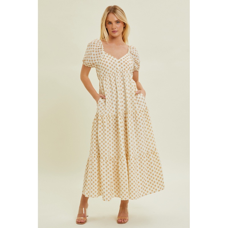 Yellow Floral Tiered Maxi Dress