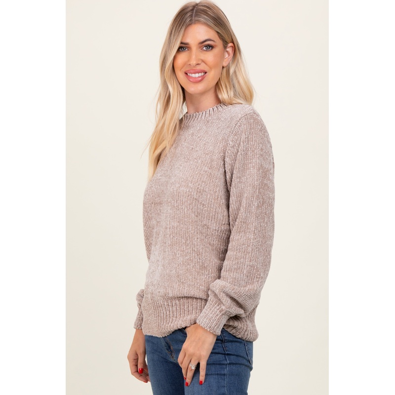 Beige Chenille Knit Sweater
