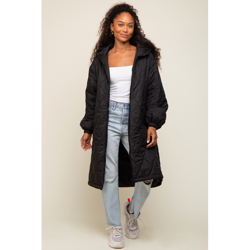 Black Quilted Long Puffer Jacket