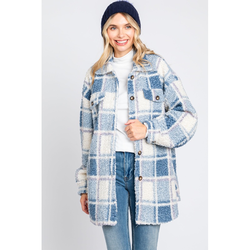 Blue Plaid Sherpa Jacket