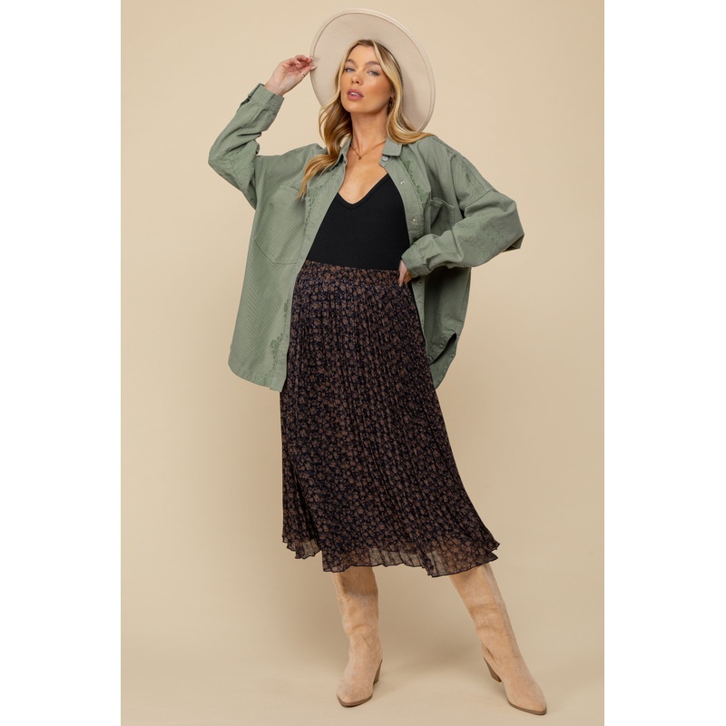 Light Olive Embroidered Snap Button Maternity Shirt Jacket