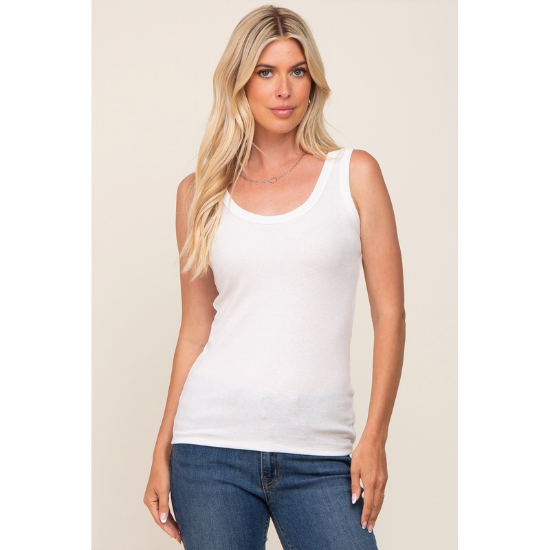 White Ribbed Basic Tank
