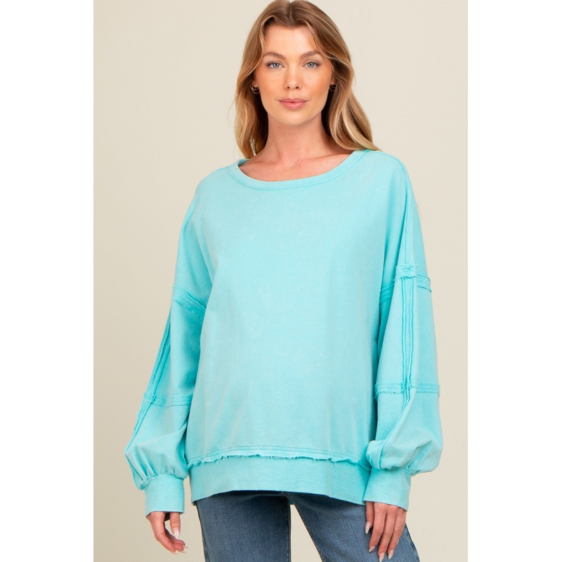 Aqua Raw Hem Detail Maternity Pullover Top