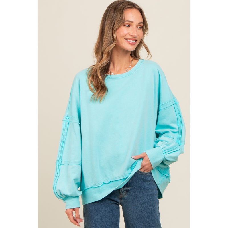 Aqua Raw Hem Detail Pullover Top