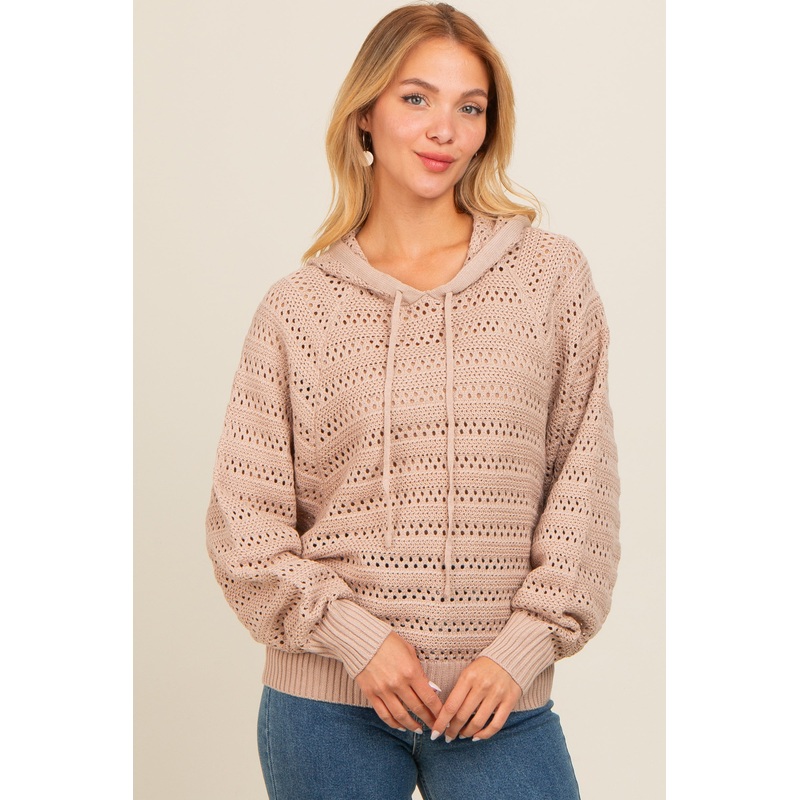 Beige Pointelle Knit Sweater