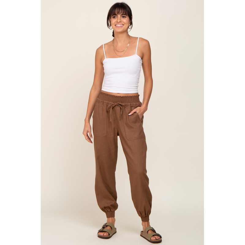 Brown Smocked Joggers