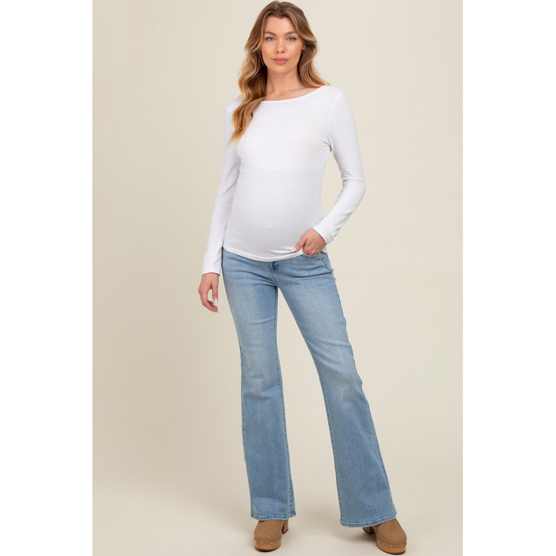 Light Blue Flare Leg Maternity Jeans