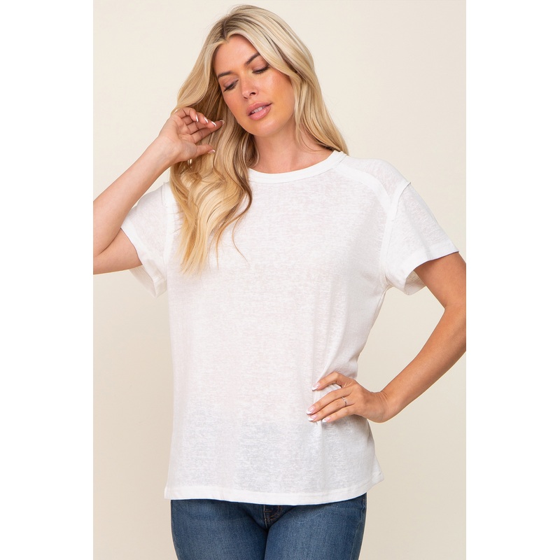 White Raw Hem Tee