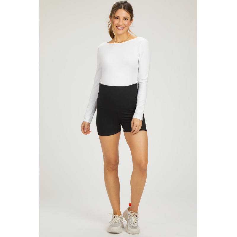 Black Ribbed Maternity Shorts