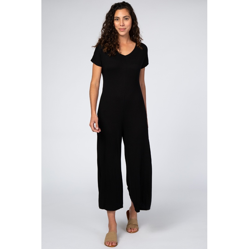 Black Short Sleeve Wide Leg Jumpsuit