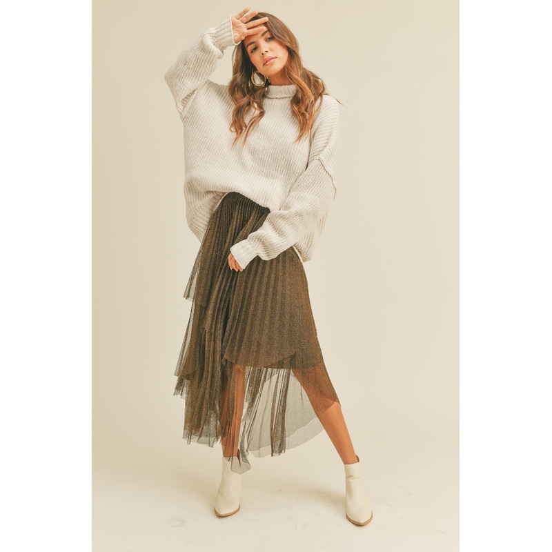 Bronze Metallic Mesh Pleated Skirt