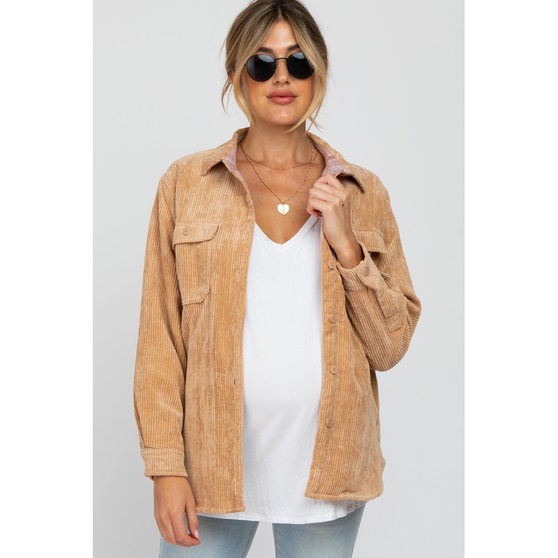 Camel Reversible Maternity Shirt Jacket