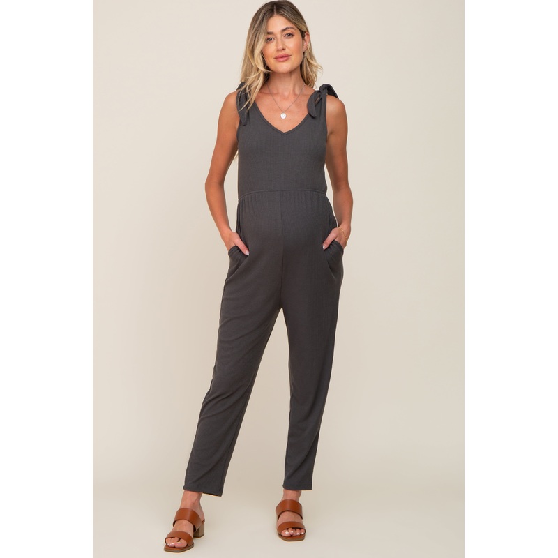 Charcoal Tie Strap Maternity Jumpsuit