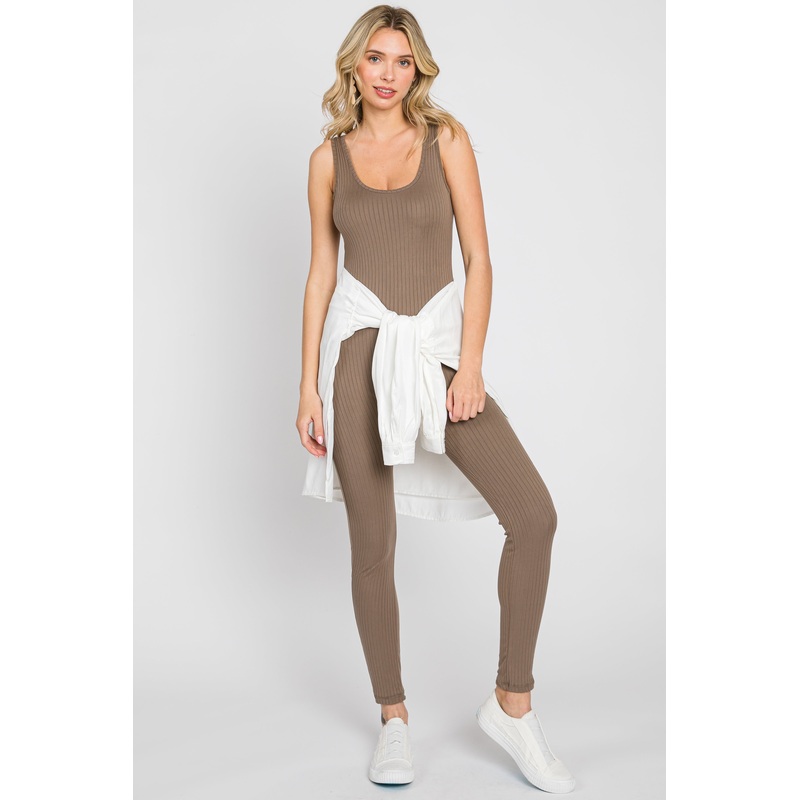 Taupe Ribbed Bodycon Jumpsuit