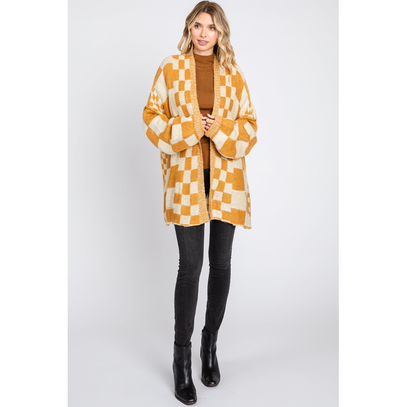 Yellow Checkered Plaid Oversized Cardigan