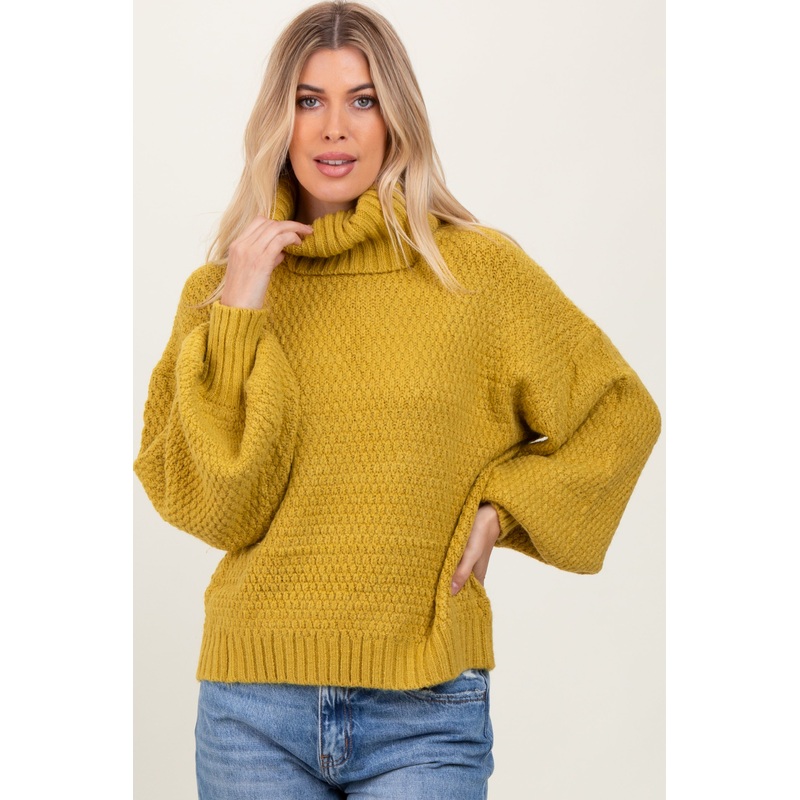 Yellow Chunky Knit Turtleneck Sweater