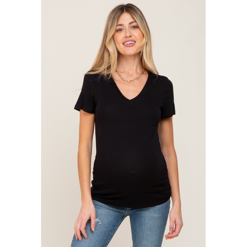 Black Basic V-Neck Maternity Tee
