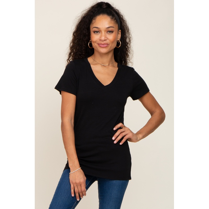 Black Basic V-Neck Tee