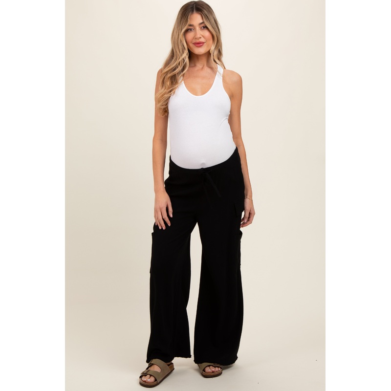 Black Pocketed Drawstring Maternity Pants