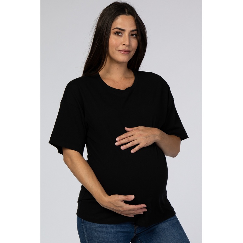 Black Basic Short Sleeve Maternity Tee