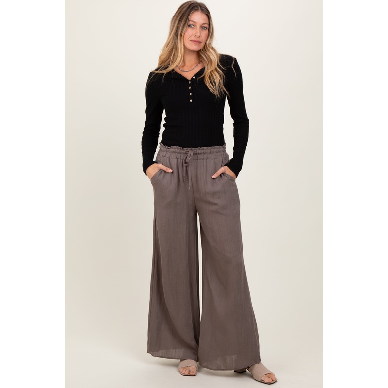 Mocha Ruffled Drawstring Waist Wide Leg Pants