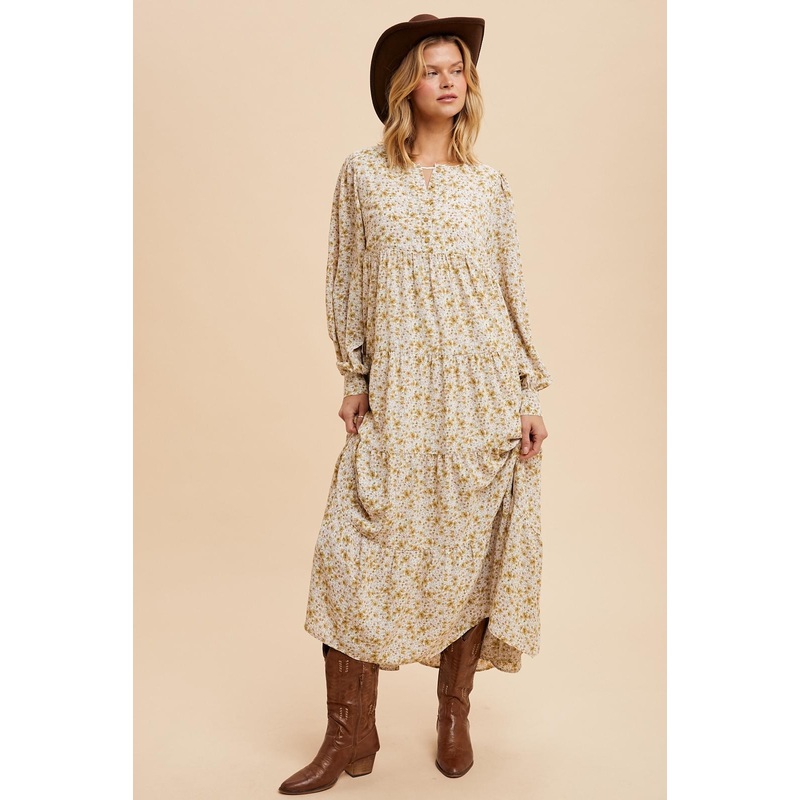 Yellow Printed Tiered Maxi Dress