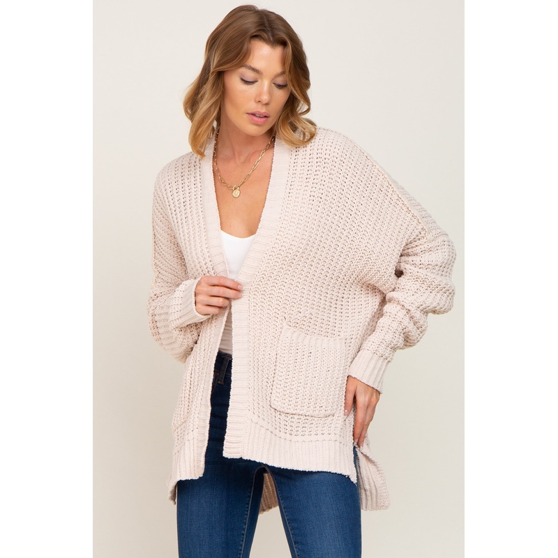 Beige Chunky Knit Oversized Cardigan