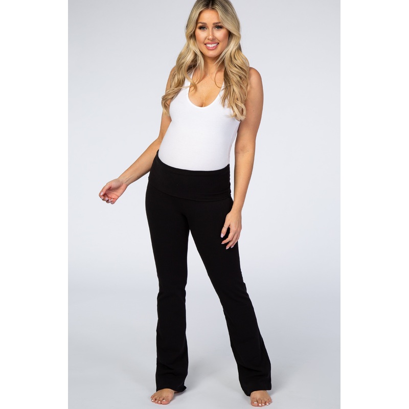 Black Flared Folded Waist Maternity Lounge Pants