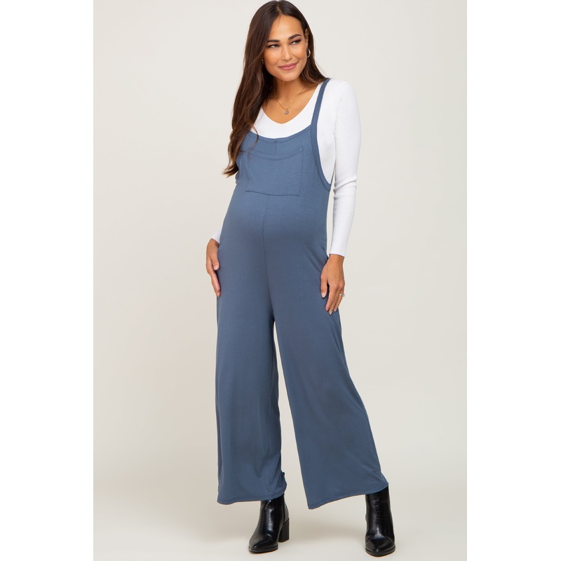 Navy Sleeveless Pocketed Wide Leg Maternity Jumpsuit