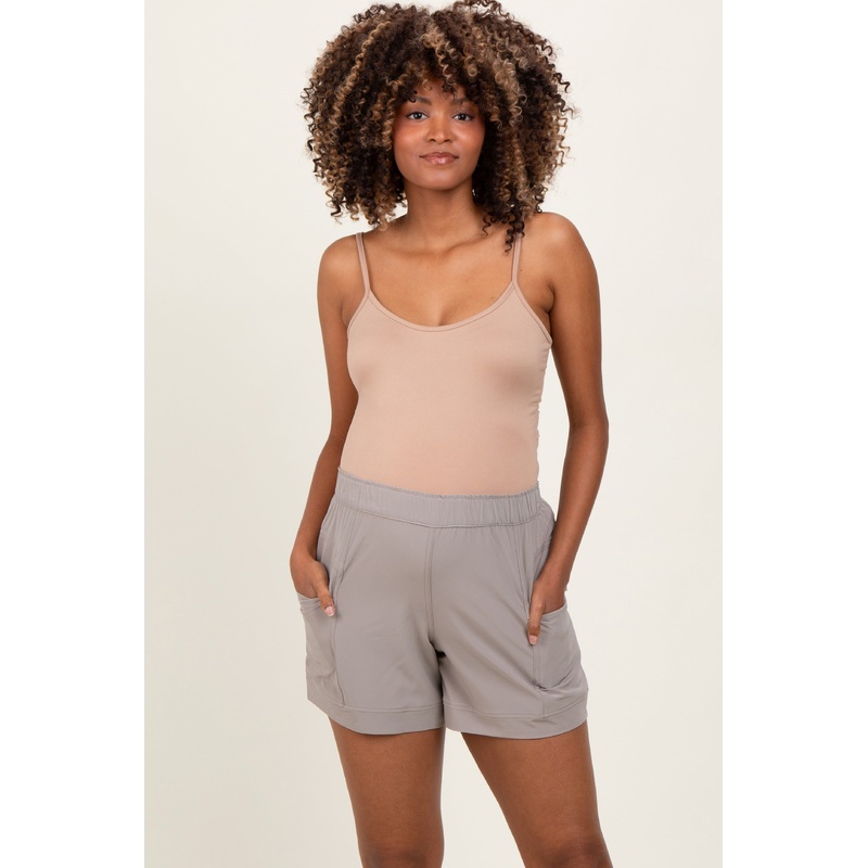 Taupe Elastic Cargo Maternity Shorts