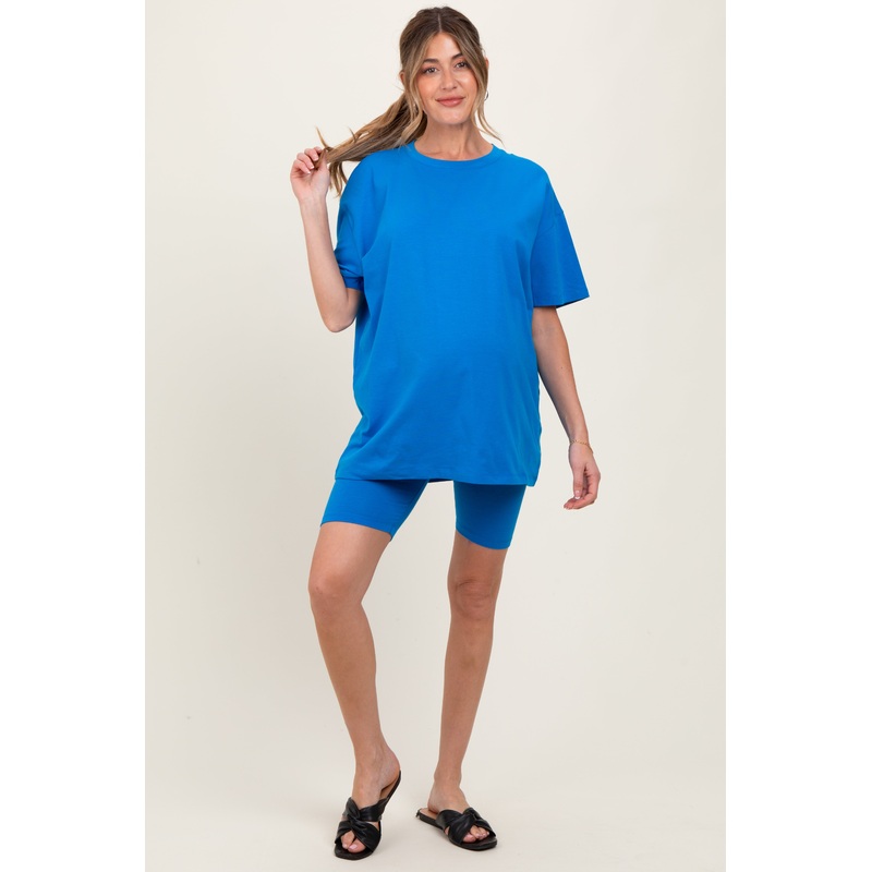 Aqua Biker Shorts Maternity Set