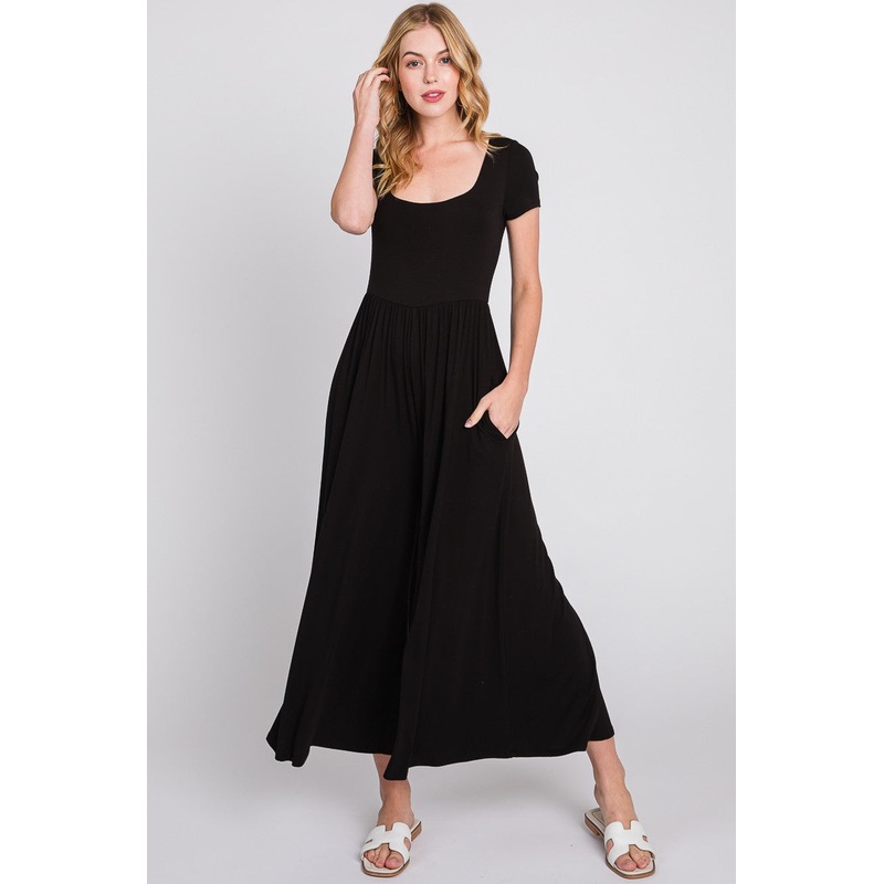 Black Short Sleeve Pocketed Jumpsuit