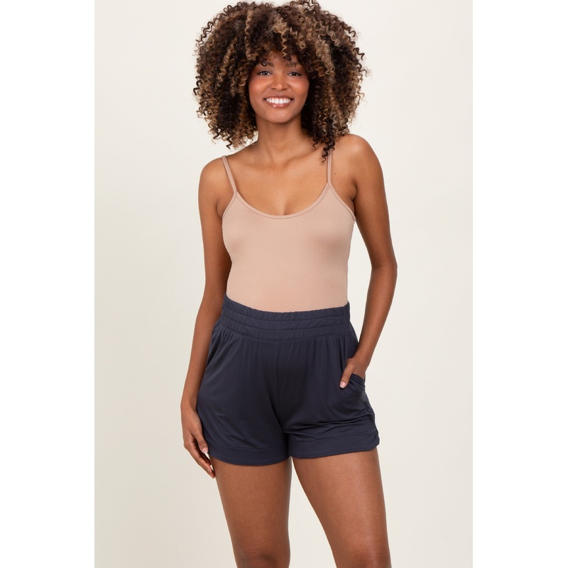 Charcoal Basic Rounded Hem Maternity Shorts