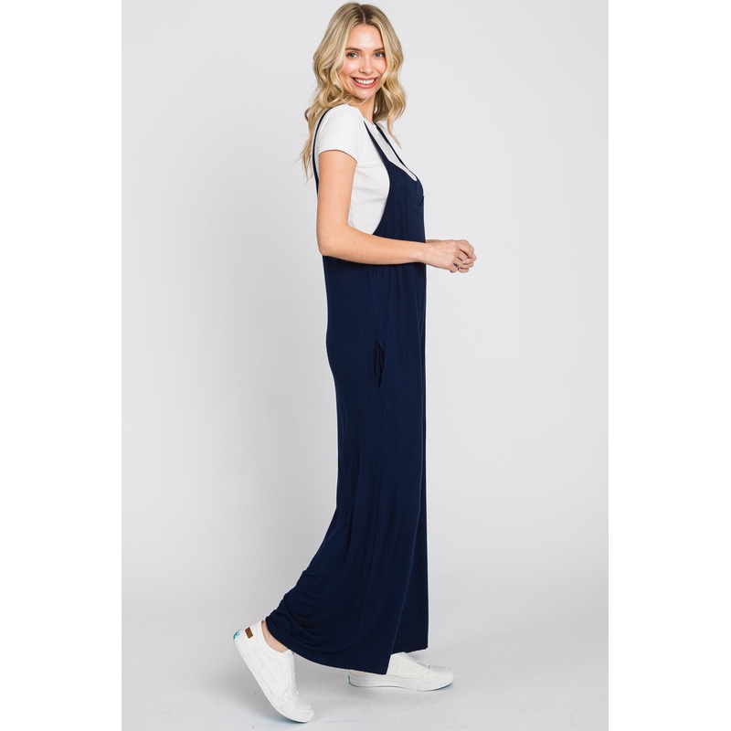 Dark Navy Sleeveless Wide Leg Jumpsuit