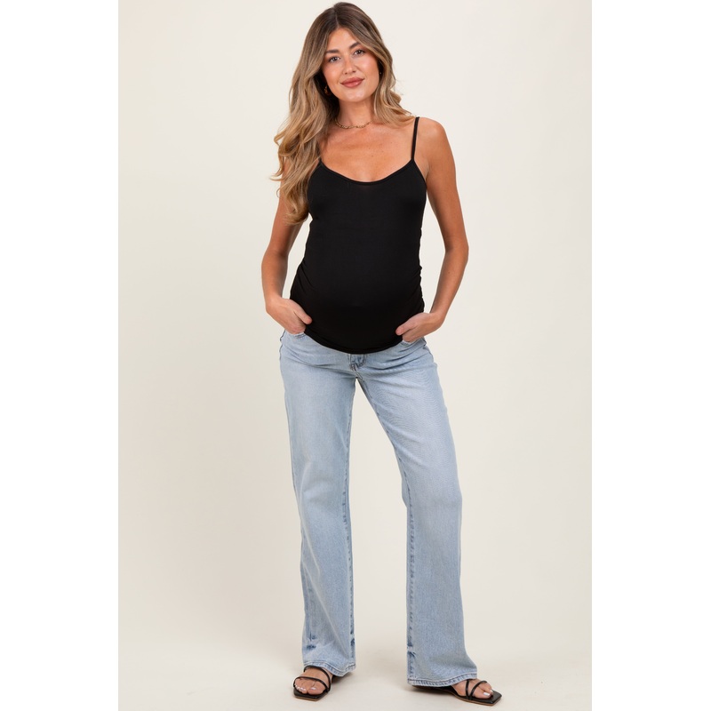 Light Blue Lightly Distressed Maternity Flare Jeans