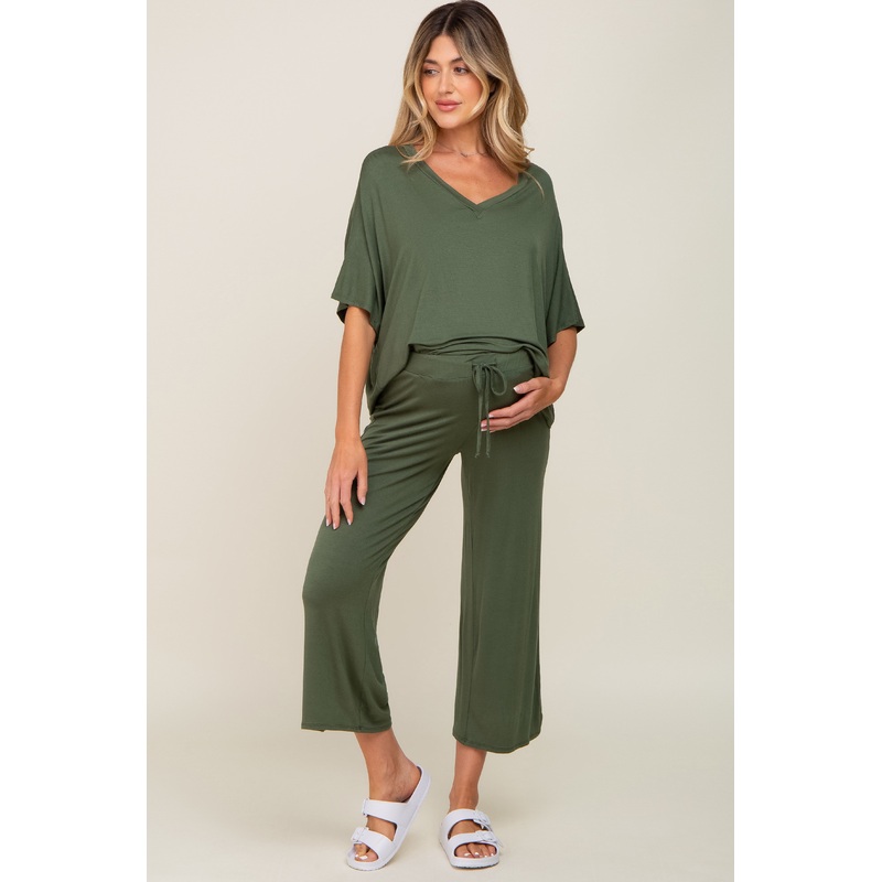 Olive Cropped Pant Maternity Set