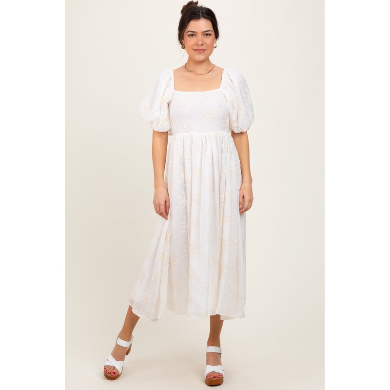 White Textured Midi Dress